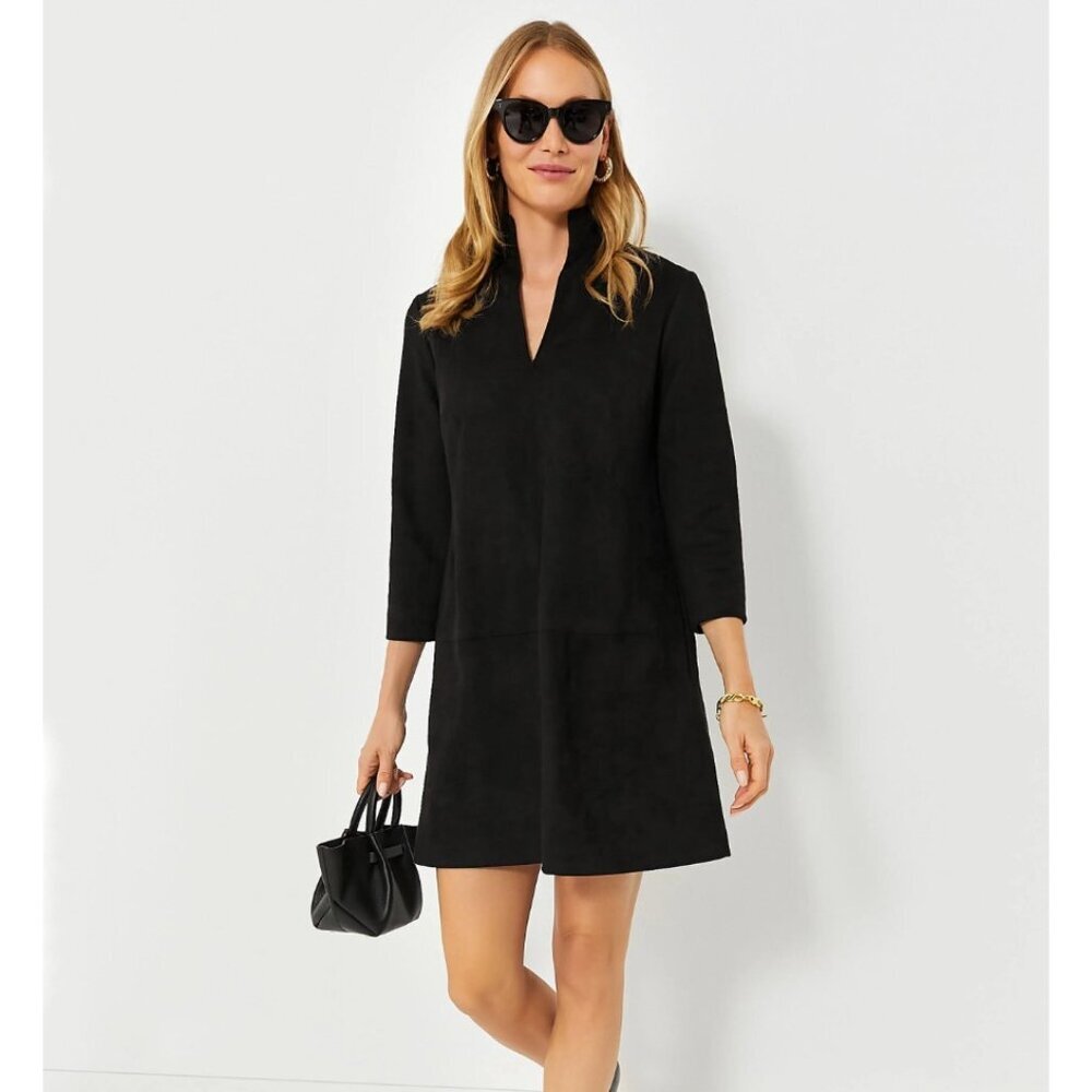 Tuckernuck Black Suede Stretch Clifton Dress sz 3XL NWT Mini Length V-Neck Shift